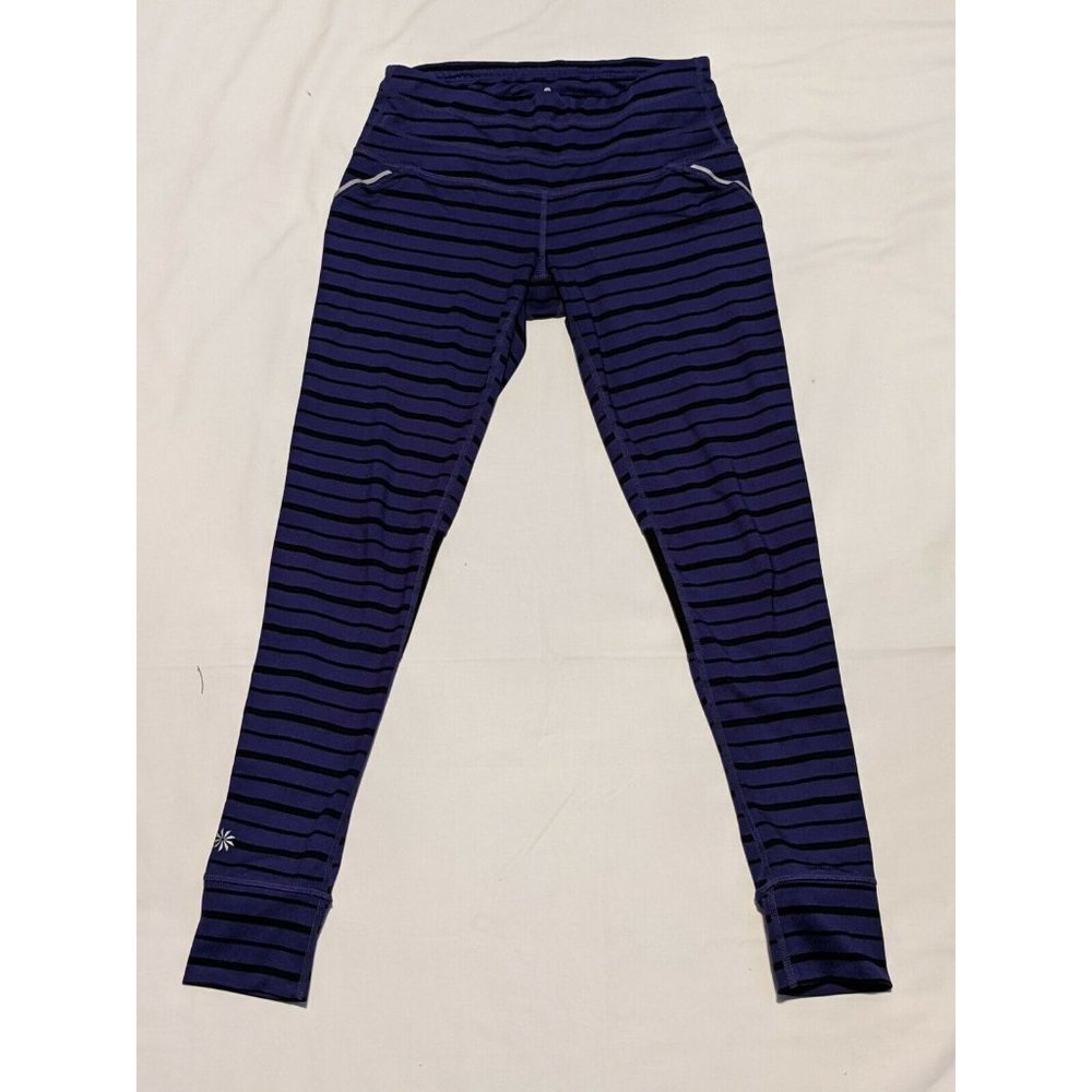 ATHLETA Relay Purple/Black Striped Leggings Womens